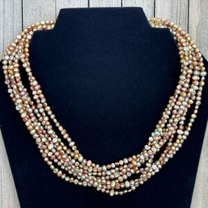 Luxurious Fresh Water Pearl 8 Strand Necklace Gold Copper Toned Pearls 16-20"